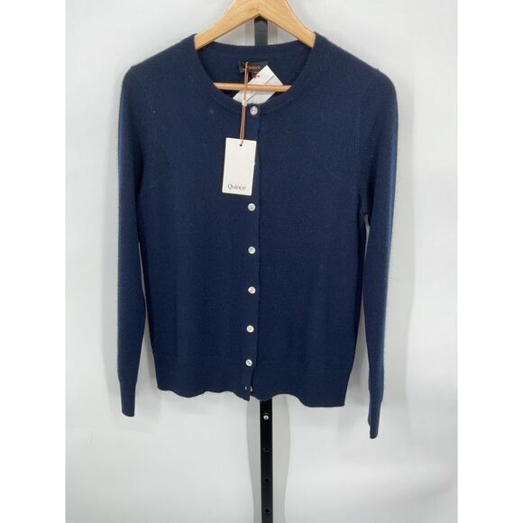 Quince Womens Mongolian Cashmere Cardigan Sweater TRUE Navy Sleeved Top S - Picture 3 of 3